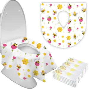 100 Pieces Toilet Seat Covers Disposable for Kids Toddler Flushable Toilet Covers Travel Pack Waterproof Potty Training Liner Pads Extra Large Foldable Toilet Covers for Baby and Adults (Bee)