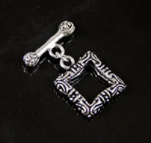 12mm Fancy Antiqued Square Toggle Clasp, Silvertone pk/2