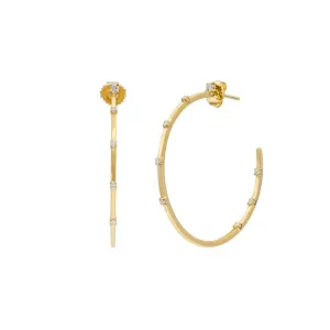 14k Gold Diamond Station Hoop Earrings