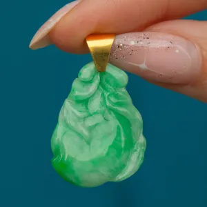 18ct Gold Art Deco Carved Jade Pendant