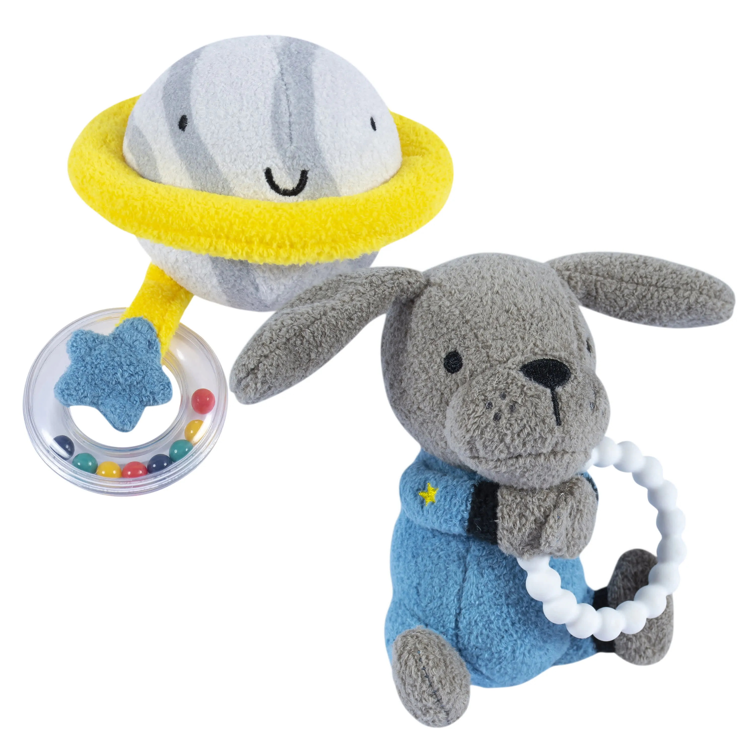 2-Piece Baby Boys Space Rattle and Teether Set