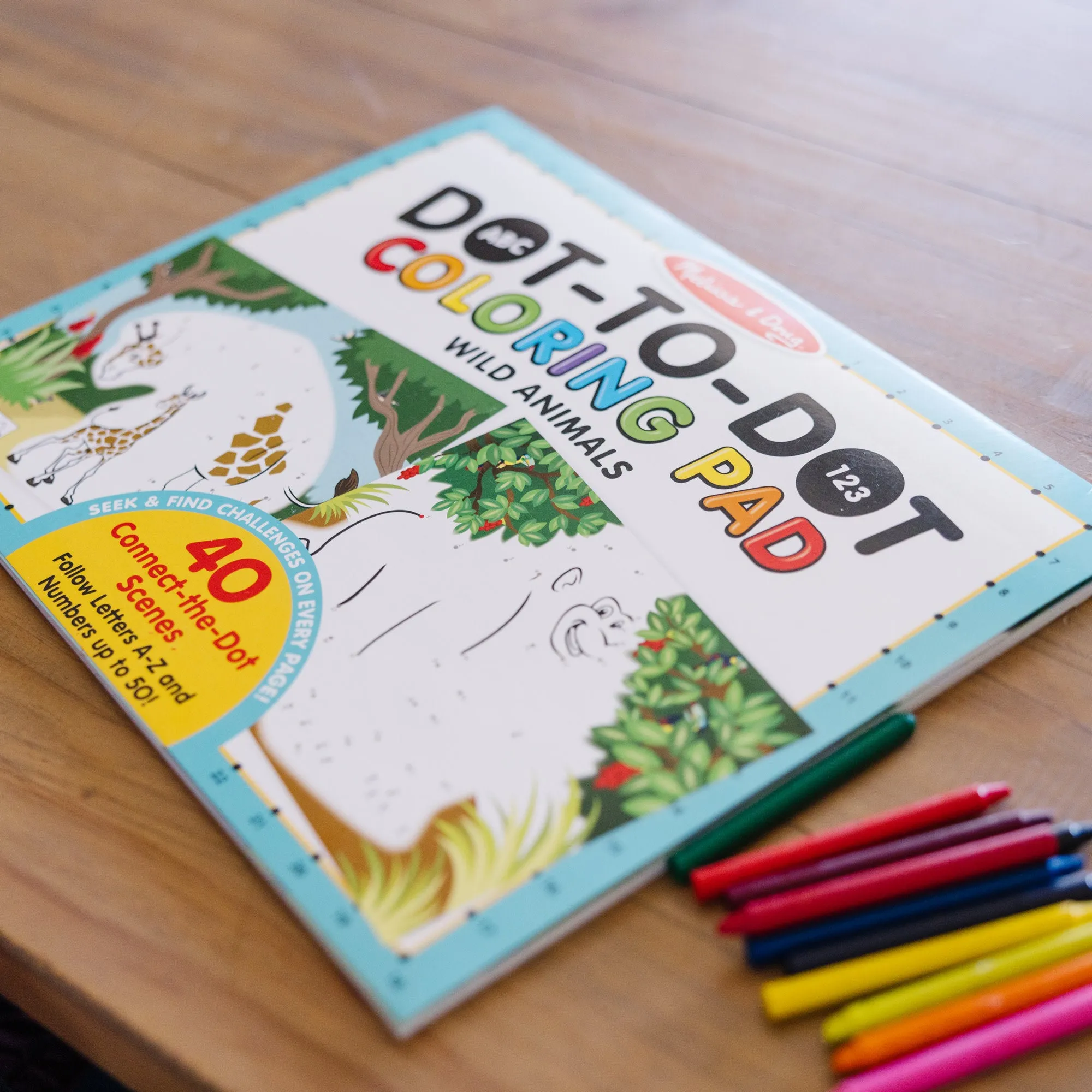 ABC 123 Dot-to-Dot Coloring Pad – Wild Animals