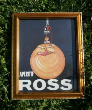 Ad Drink Aperitif blue swirl Rossi Orange Bottle Turin Italy gold tone Frame