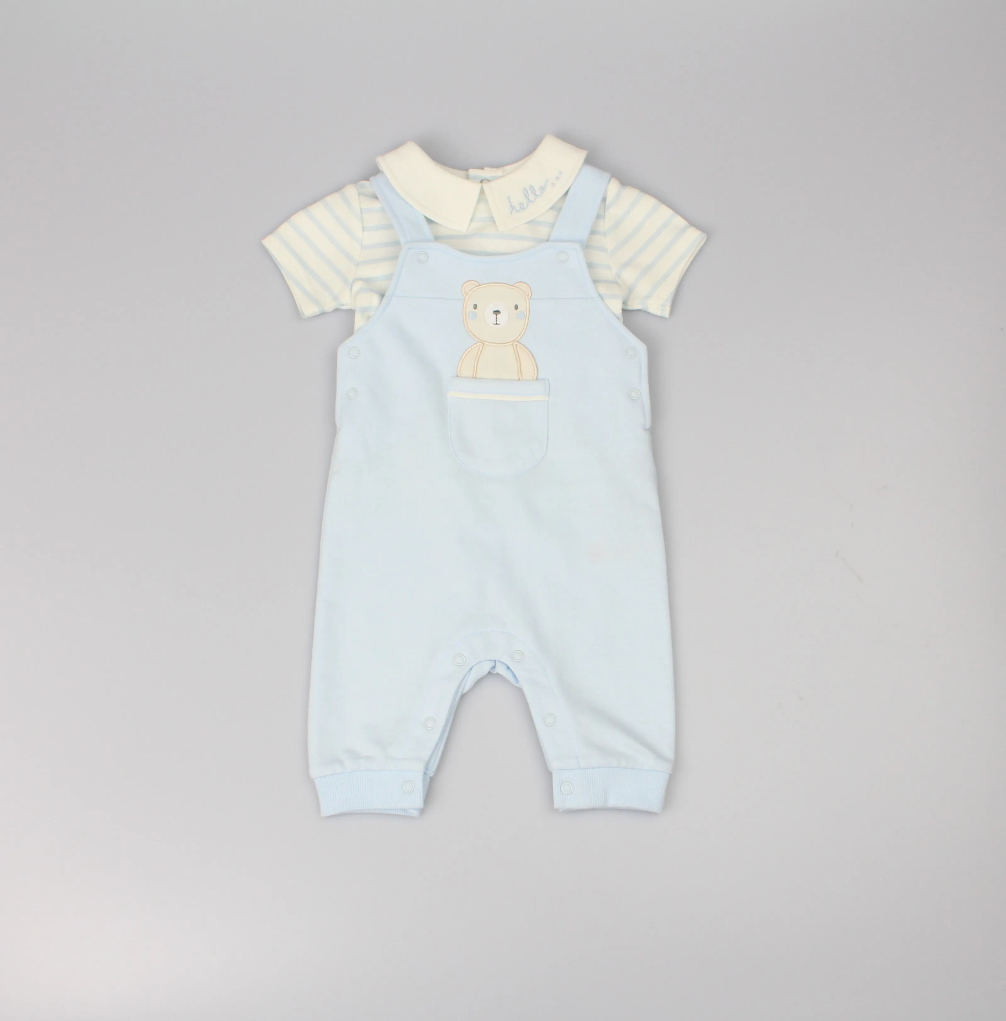 Baby 2pc Dungaree Set - Teddy (0-6 Months) (PK6) D12773