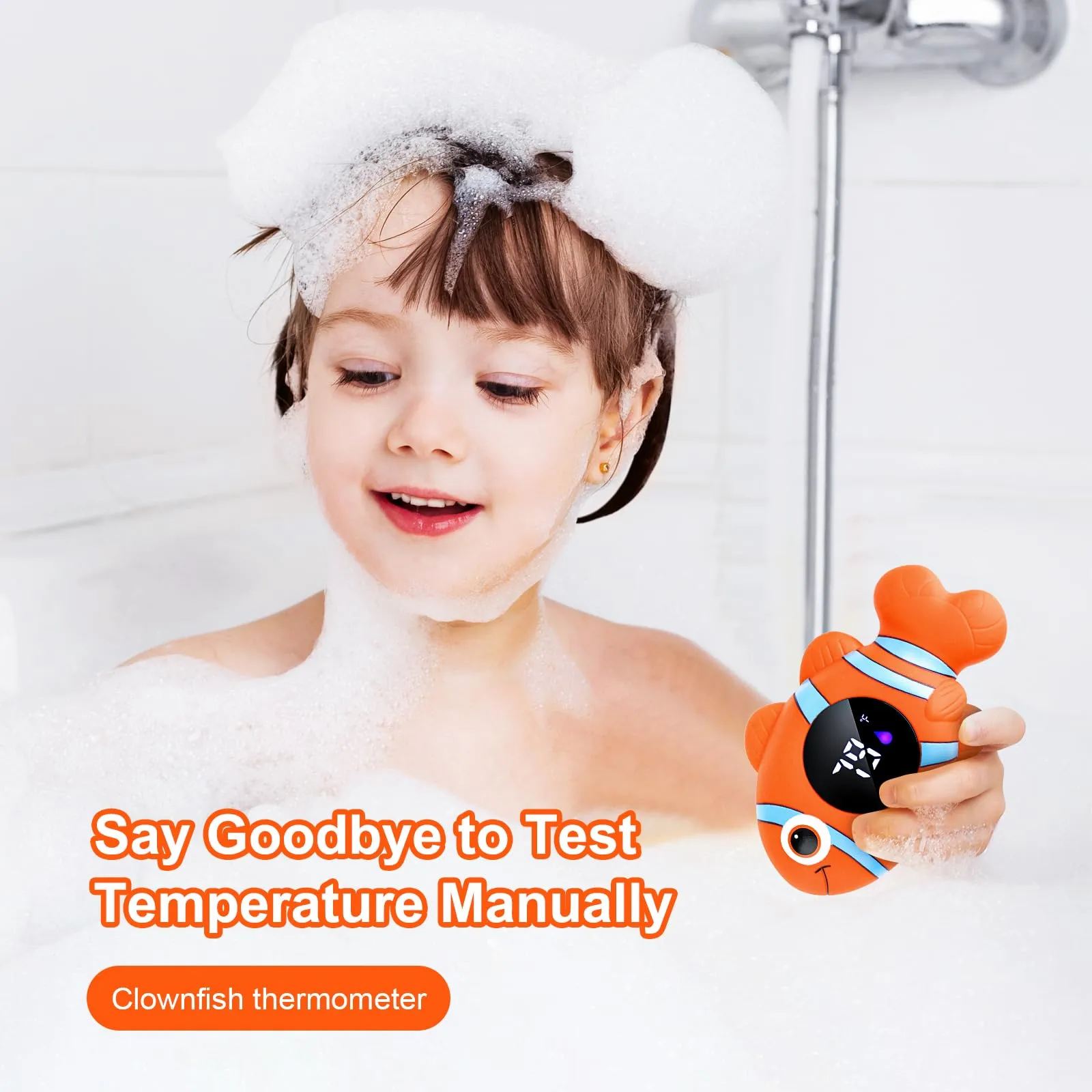 Baby Bath Thermometer,The Infant Baby Bath Floating Toy, Safety Temperature Water Thermometer, Baby Temperature Warning, LED Display Warning Thermometer, Baby Bath Essentials (Clownfish)