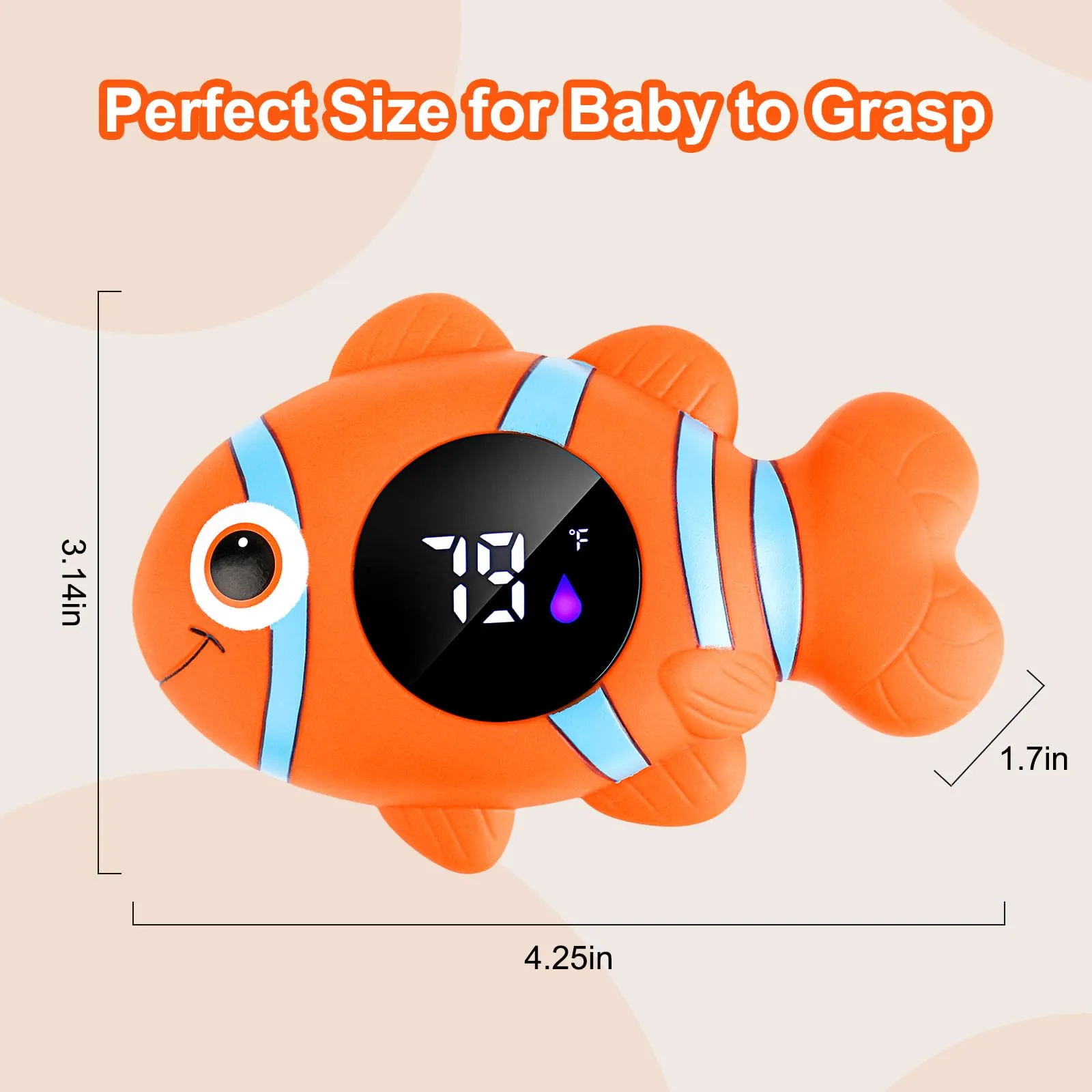 Baby Bath Thermometer,The Infant Baby Bath Floating Toy, Safety Temperature Water Thermometer, Baby Temperature Warning, LED Display Warning Thermometer, Baby Bath Essentials (Clownfish)