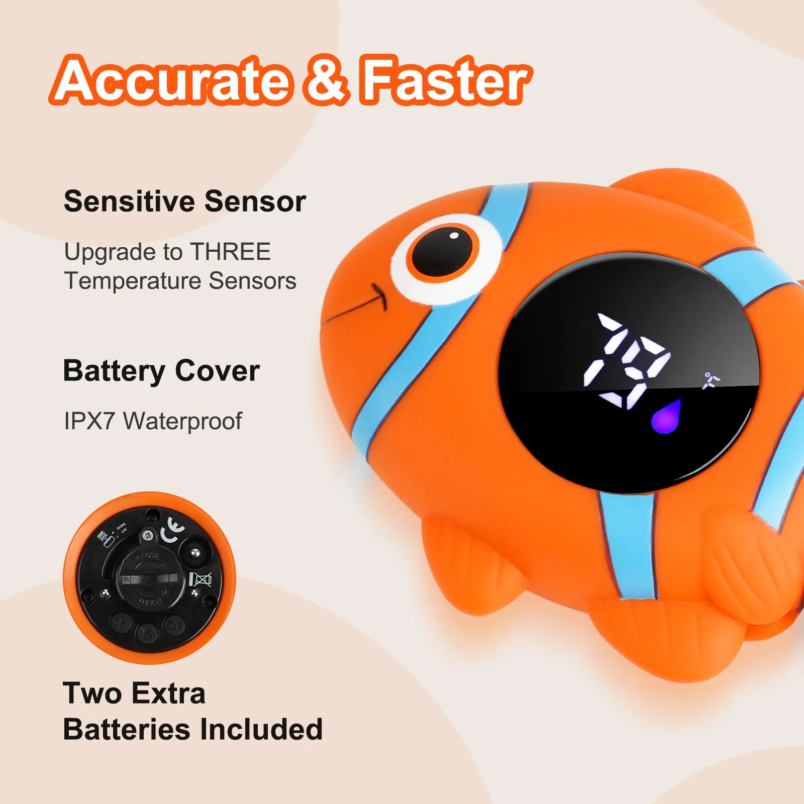 Baby Bath Thermometer,The Infant Baby Bath Floating Toy, Safety Temperature Water Thermometer, Baby Temperature Warning, LED Display Warning Thermometer, Baby Bath Essentials (Clownfish)