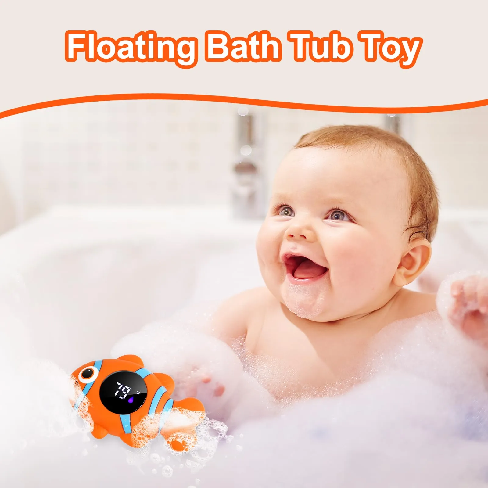 Baby Bath Thermometer,The Infant Baby Bath Floating Toy, Safety Temperature Water Thermometer, Baby Temperature Warning, LED Display Warning Thermometer, Baby Bath Essentials (Clownfish)