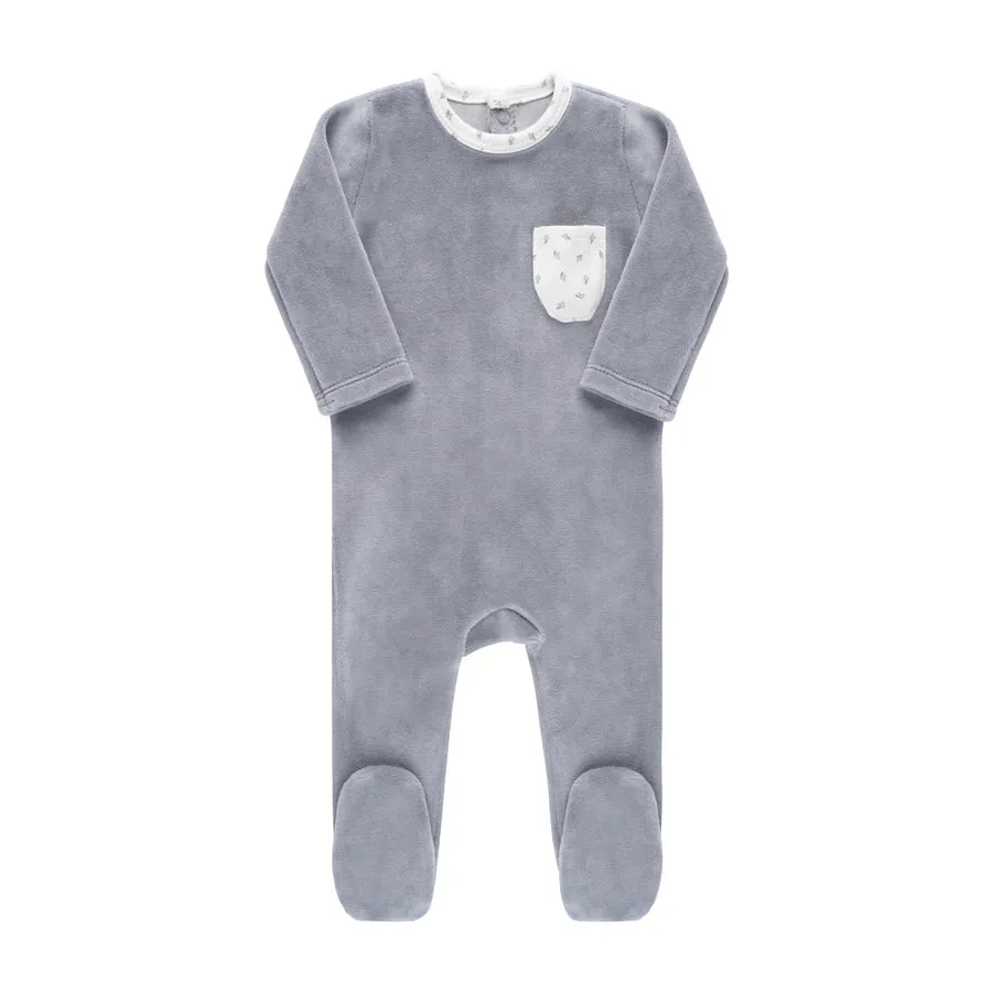 Baby Blue Tiny Flower Velour Footie