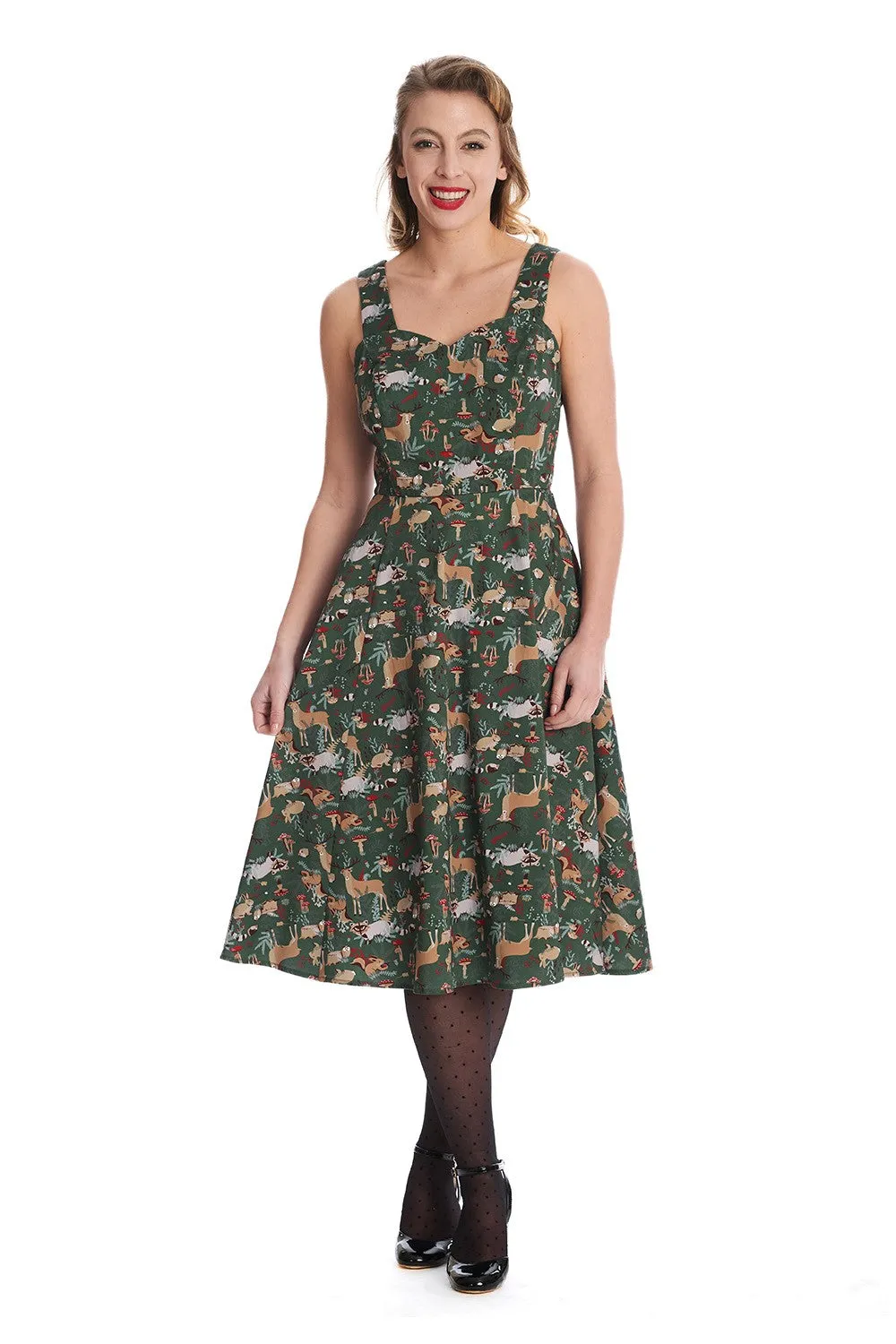 Banned Woodland Creatures Swing Dress Deer Raccoons Mushrooms