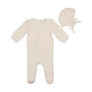 Bee & Dee Ivory Eyelet Velour Footie   Bonnet