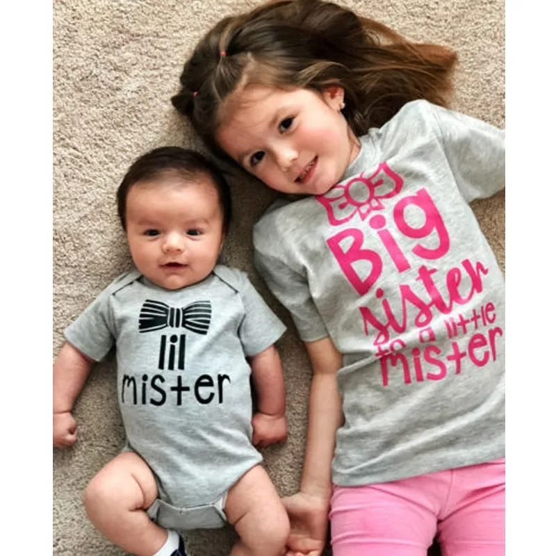 Big Sister & Lil' Mister Matching Grey T-Shirt & Bodysuits (MRK X)