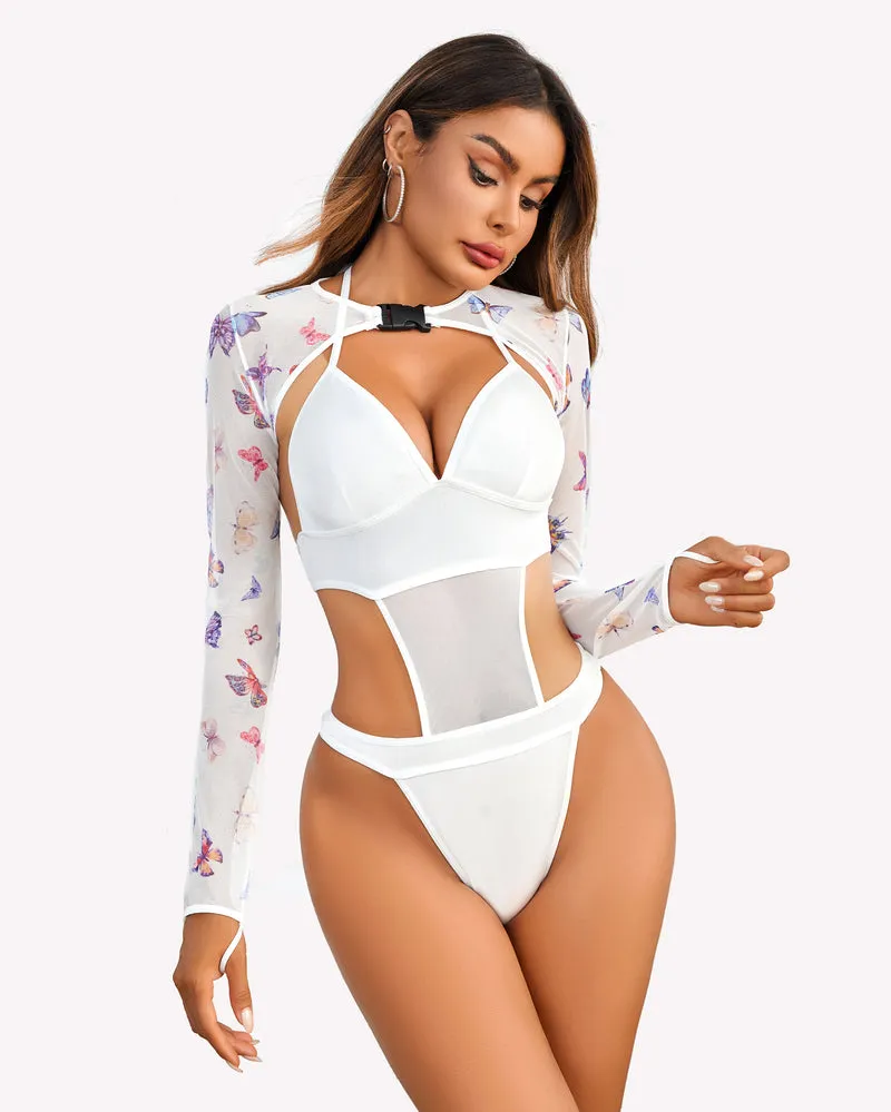 Buckle Shrug Bodysuit Crop Top Set