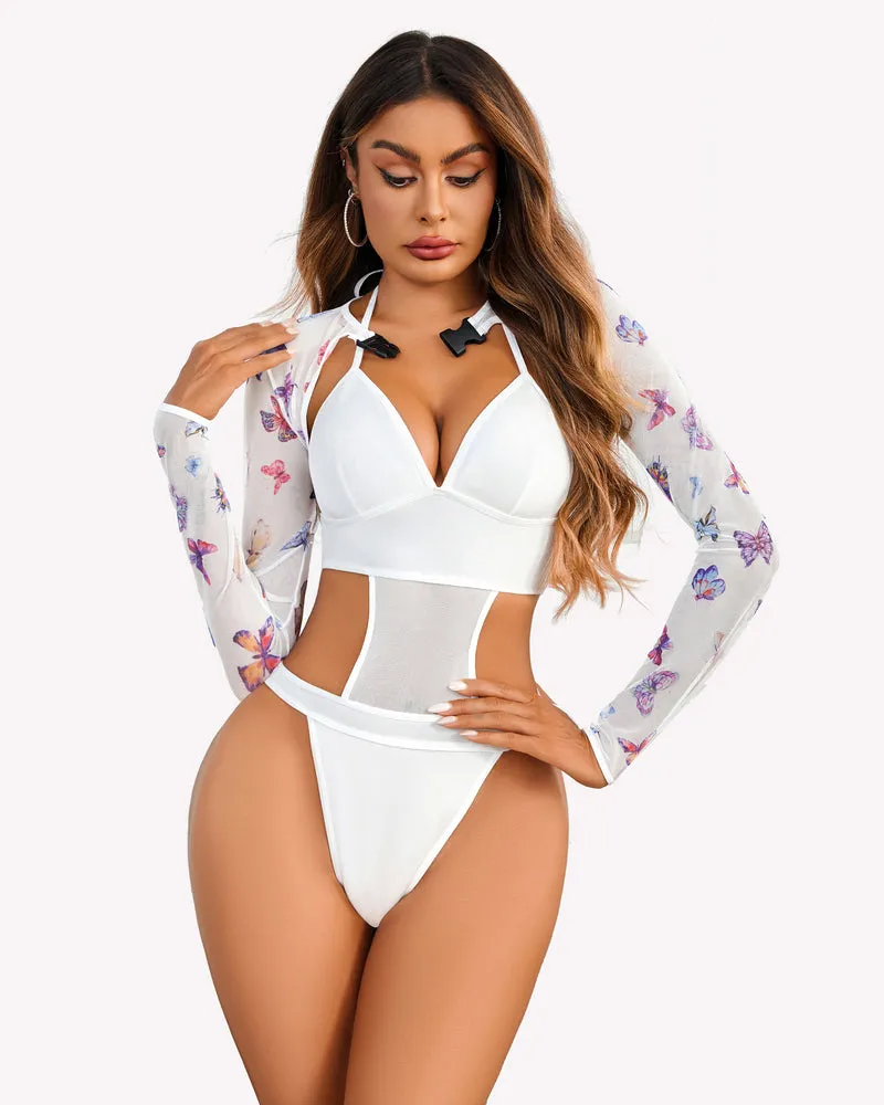 Buckle Shrug Bodysuit Crop Top Set