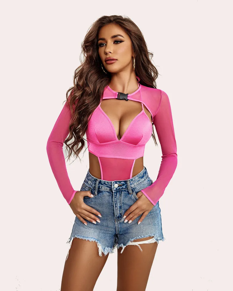 Buckle Shrug Bodysuit Crop Top Set