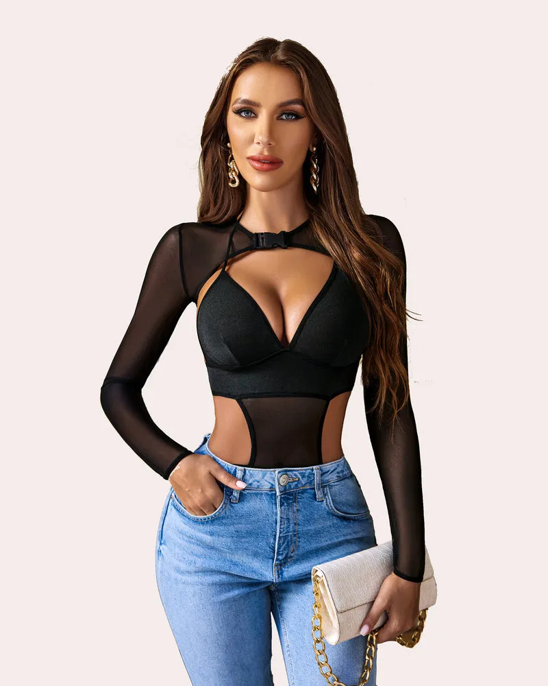 Buckle Shrug Bodysuit Crop Top Set