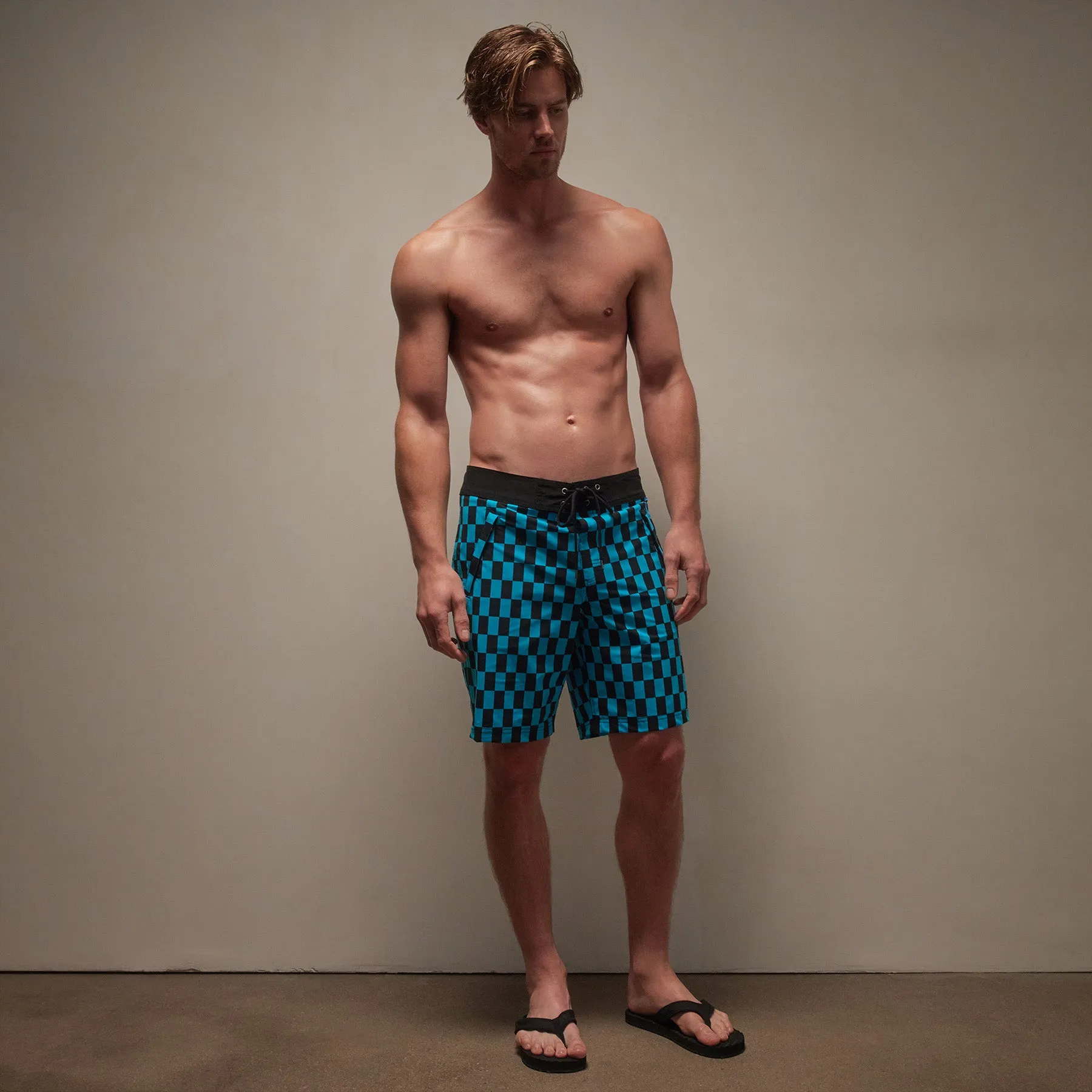 Checkered Boardshort - Black/Blue Lagoon