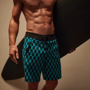 Checkered Boardshort - Black/Blue Lagoon