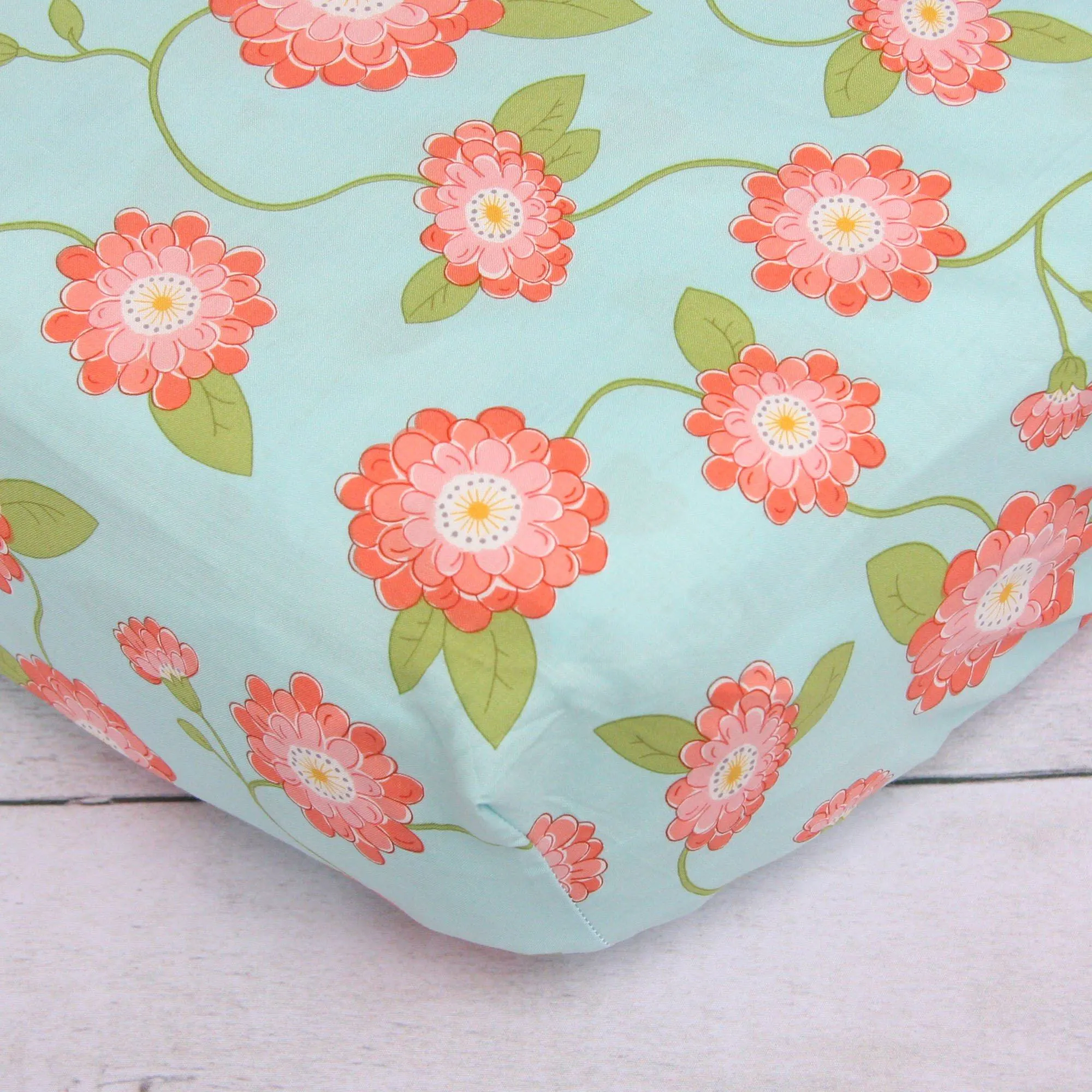 Coral Floral Crib Sheet