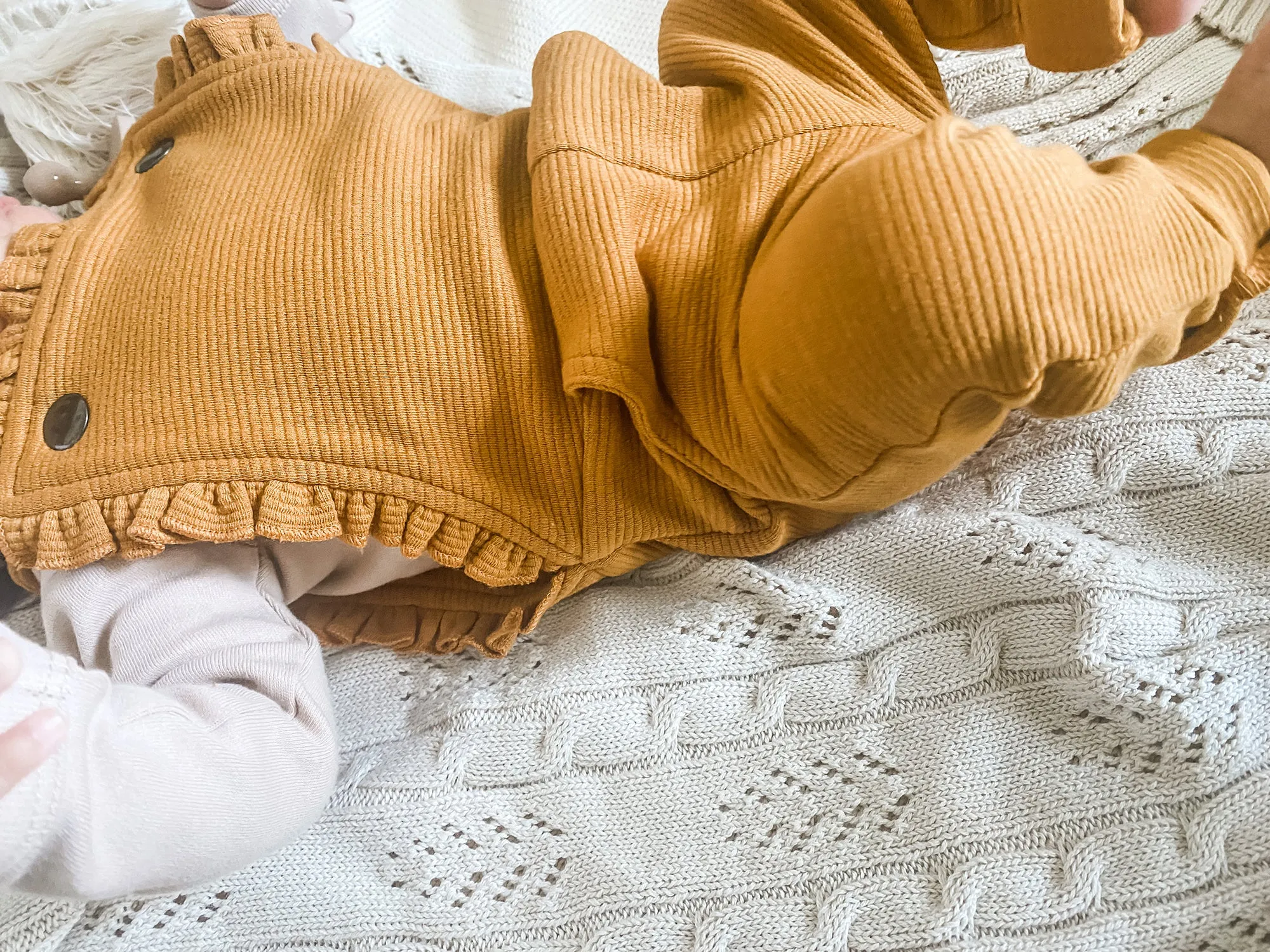 Corduroy Ruffle Romper in Butterscotch