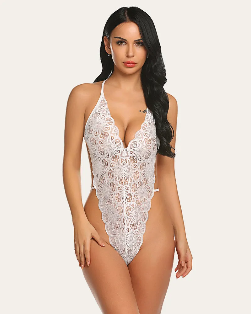 Deep V Lace Bodysuit & Mesh Skirt