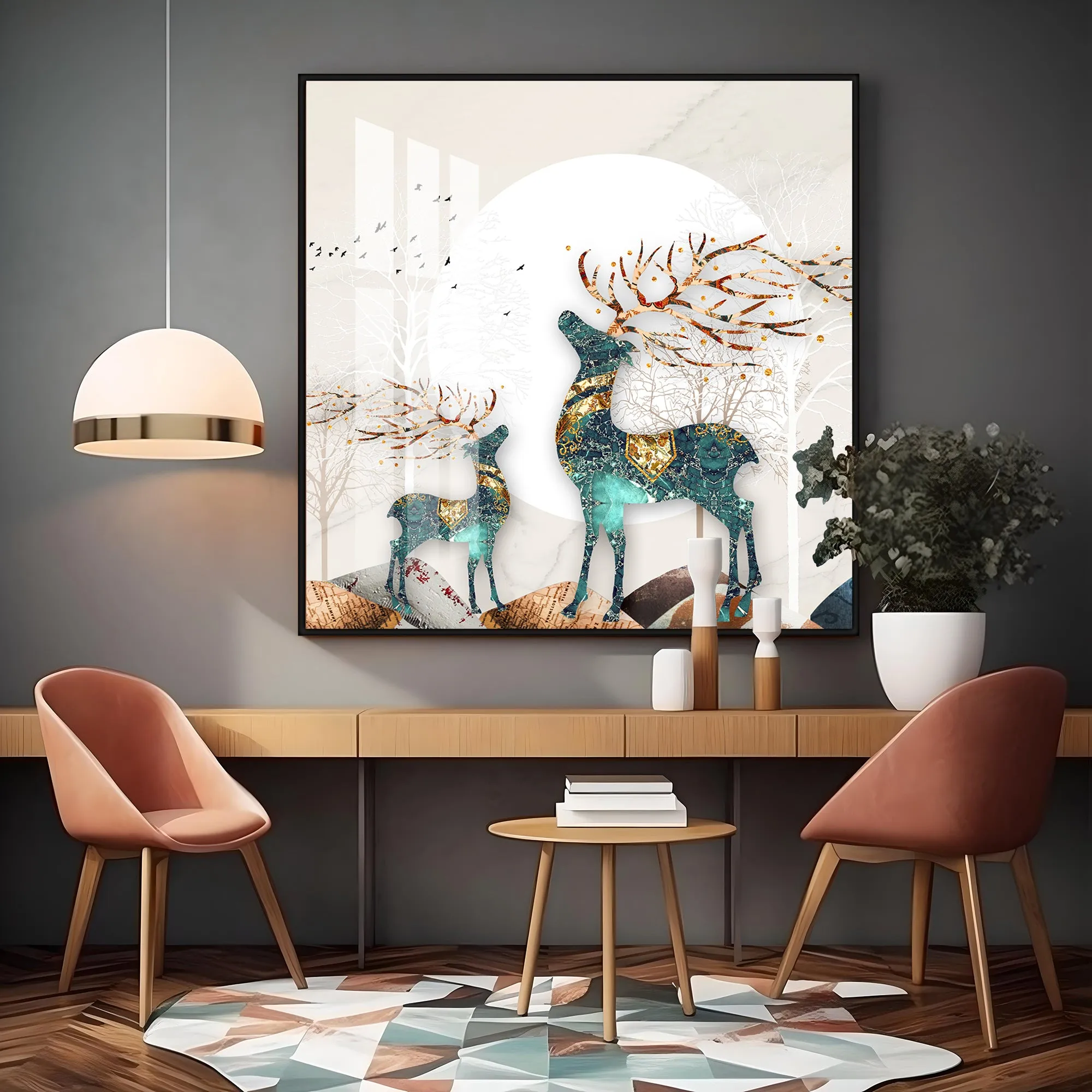 Deer Decorative Luxury Crystal Square Wall Art