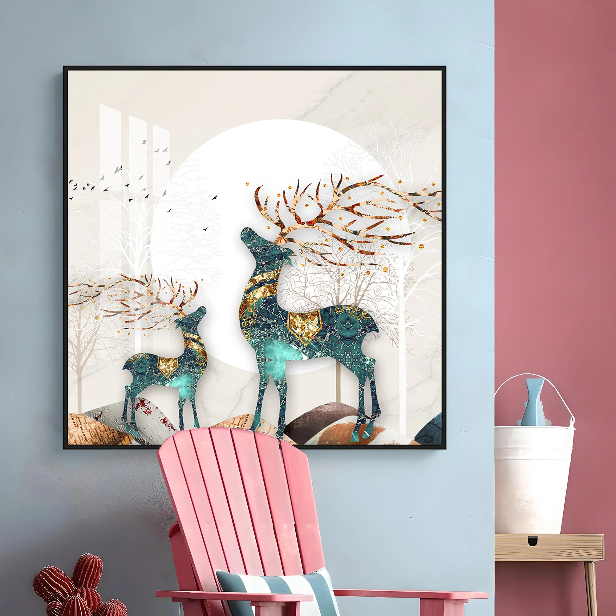 Deer Decorative Luxury Crystal Square Wall Art