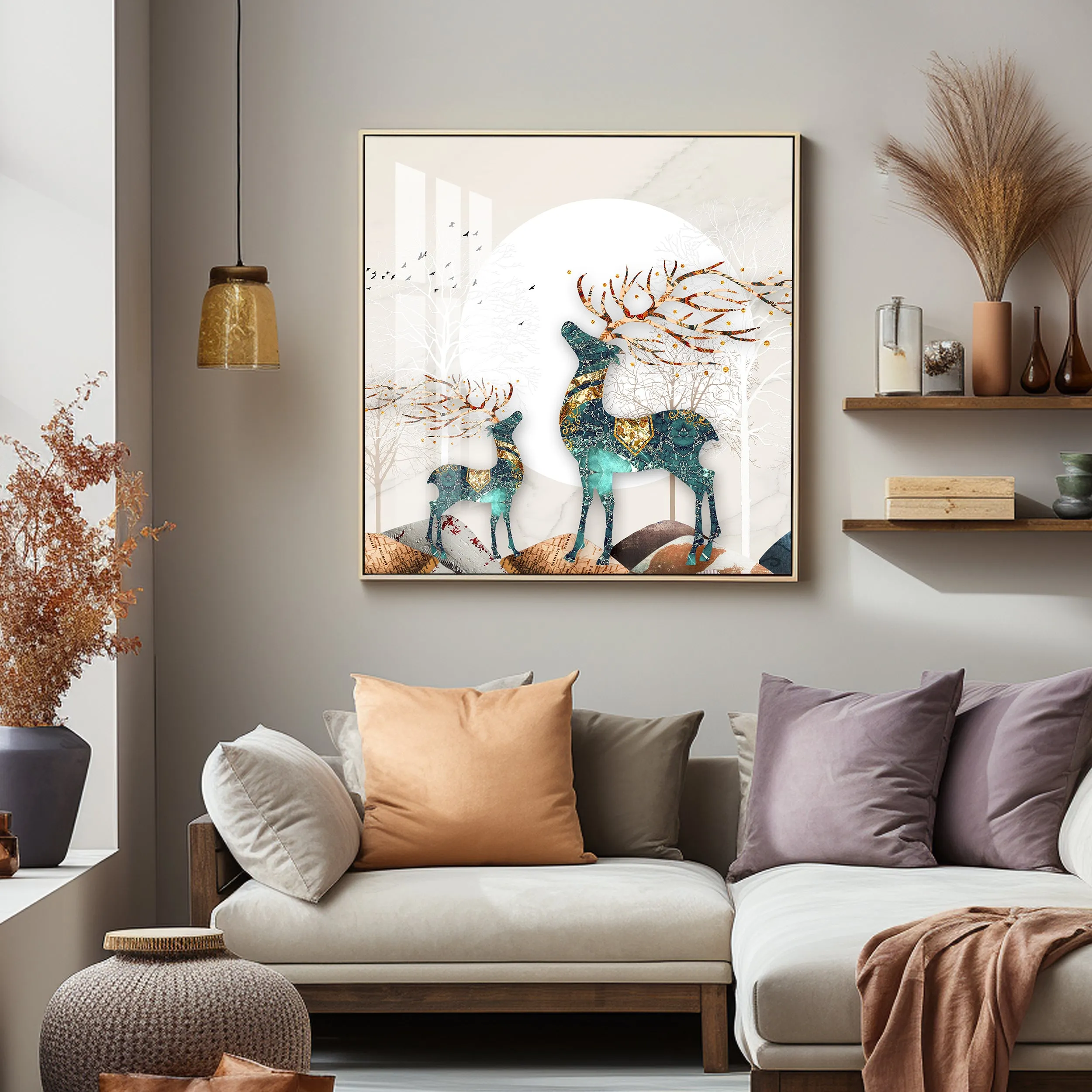 Deer Decorative Luxury Crystal Square Wall Art