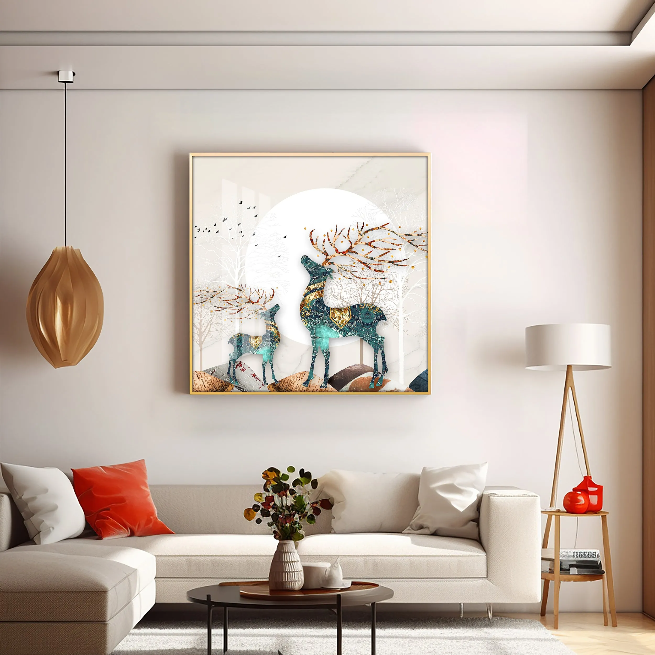 Deer Decorative Luxury Crystal Square Wall Art