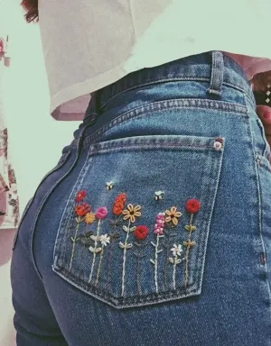 DIY Handmade Embroidery Flowers on Jeans (Including DIY materials)