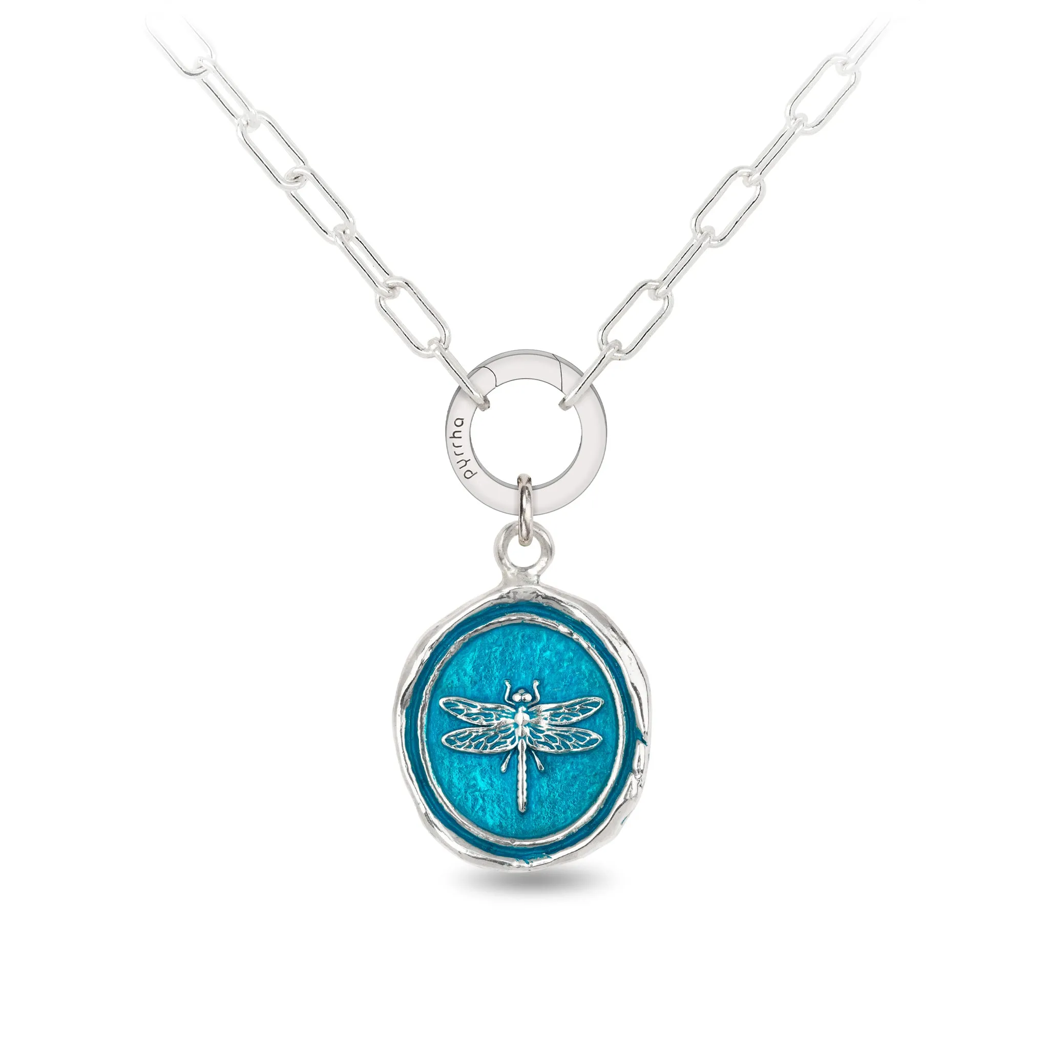 Dragonfly Small Paperclip Chain Necklace - Capri Blue