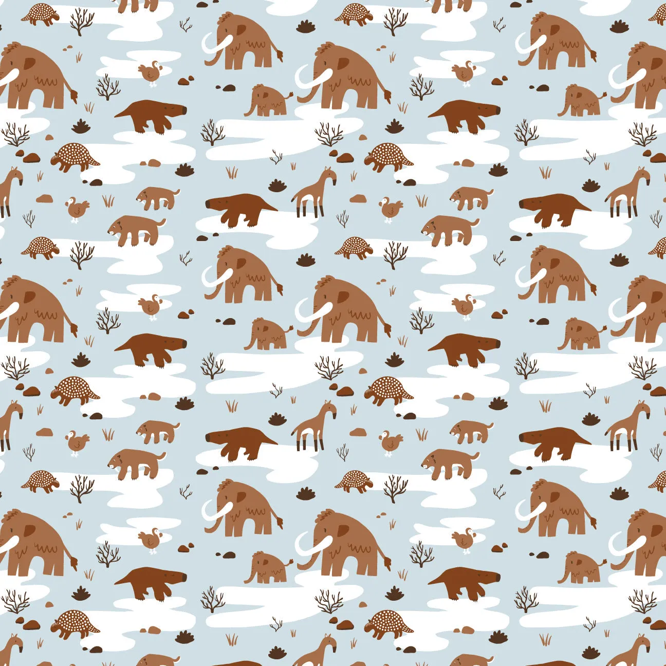 French Terry Blanket - Ice Age Animals Pale Blue