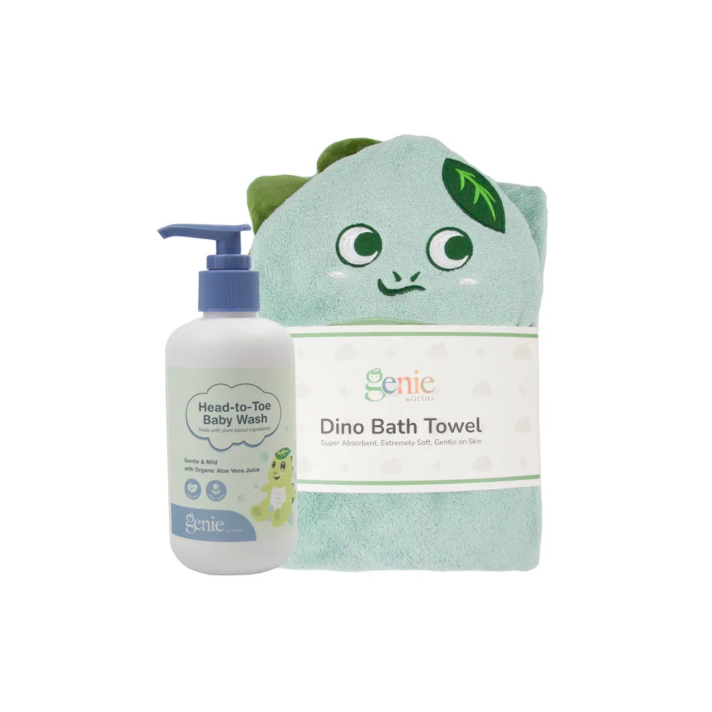 Genie Dino Bath Towel   Genie Head-to-Toe Baby Wash