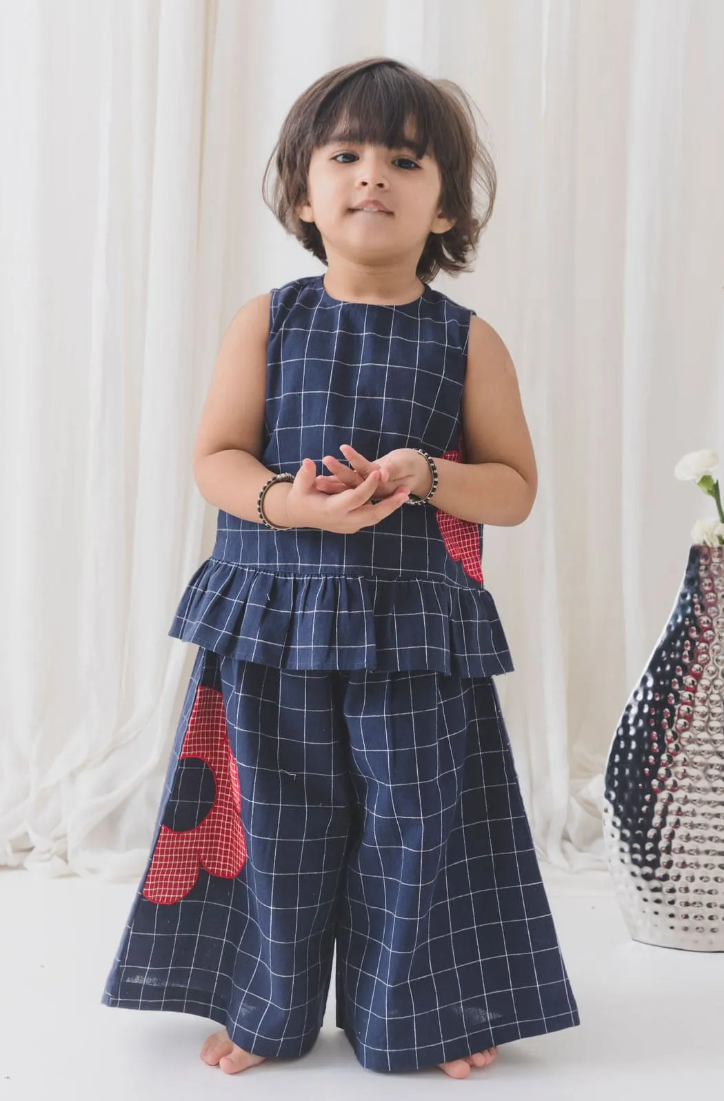 Girls Petal Plaid Co-ord Set - Blue