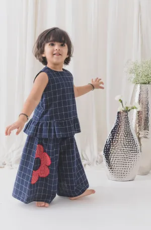 Girls Petal Plaid Co-ord Set - Blue