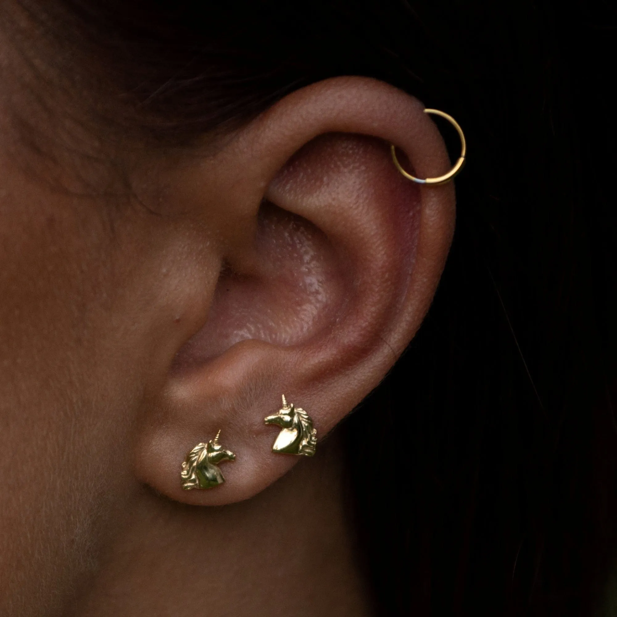 Gold Plated Unicorn Stud Earrings