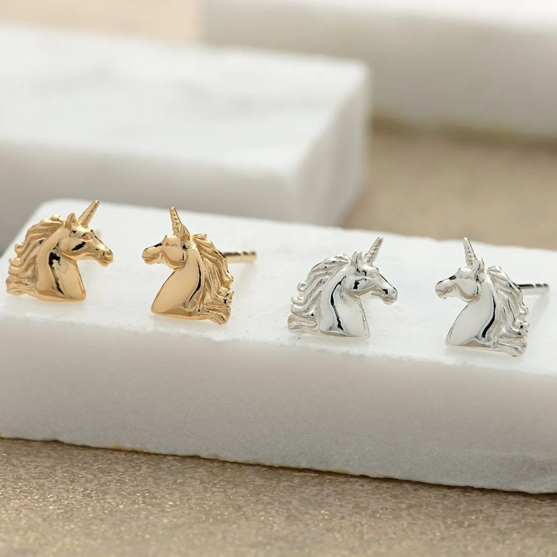 Gold Plated Unicorn Stud Earrings