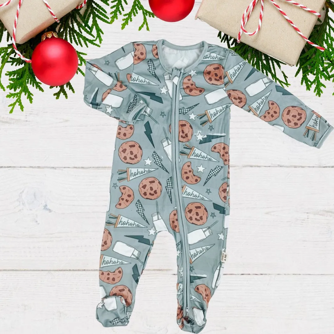 Holiday Zippies Sleepers - Blue/Grey Cookies & Lightning Bolts