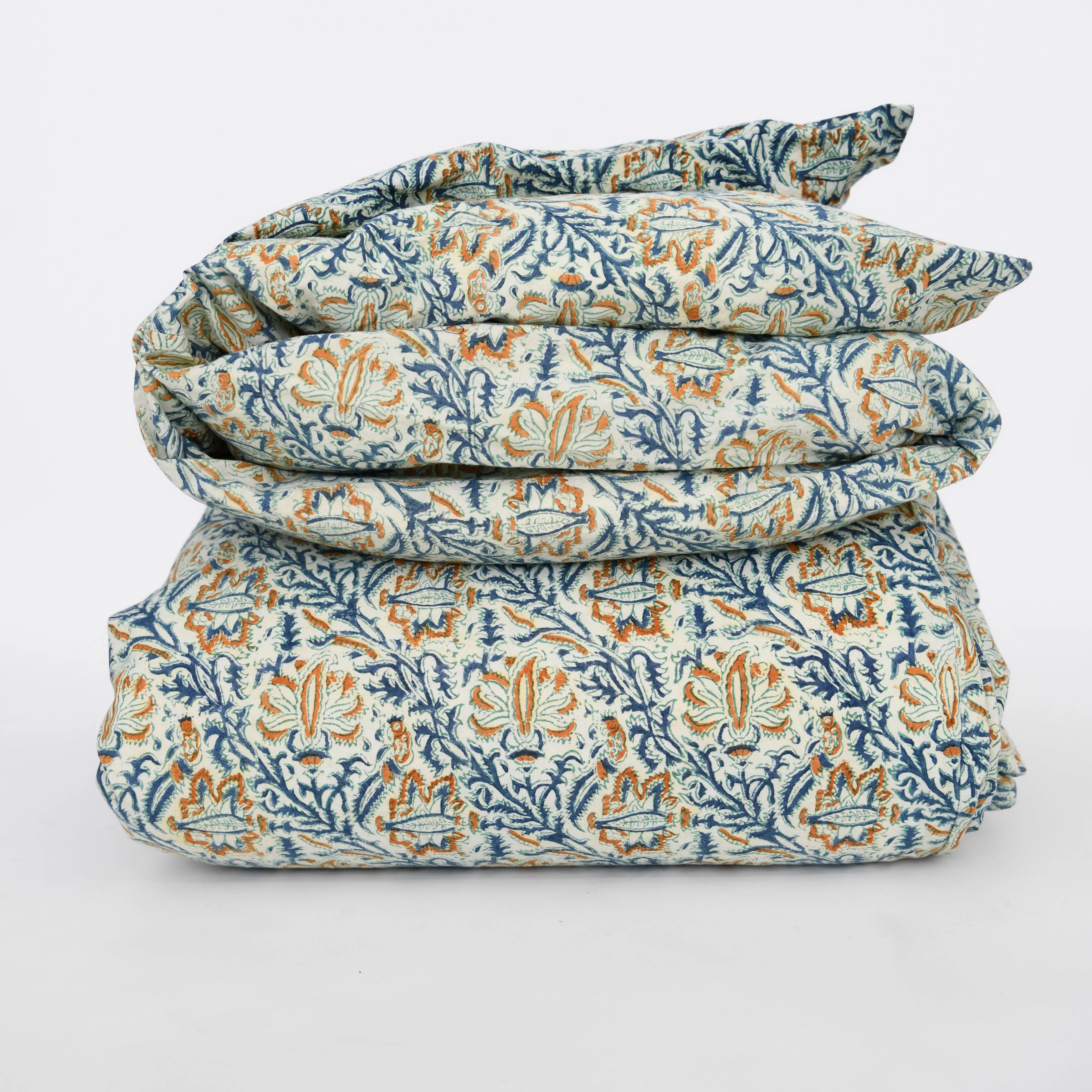 Indigo Dyed Kalamkari  Duvet Cover - Paisley