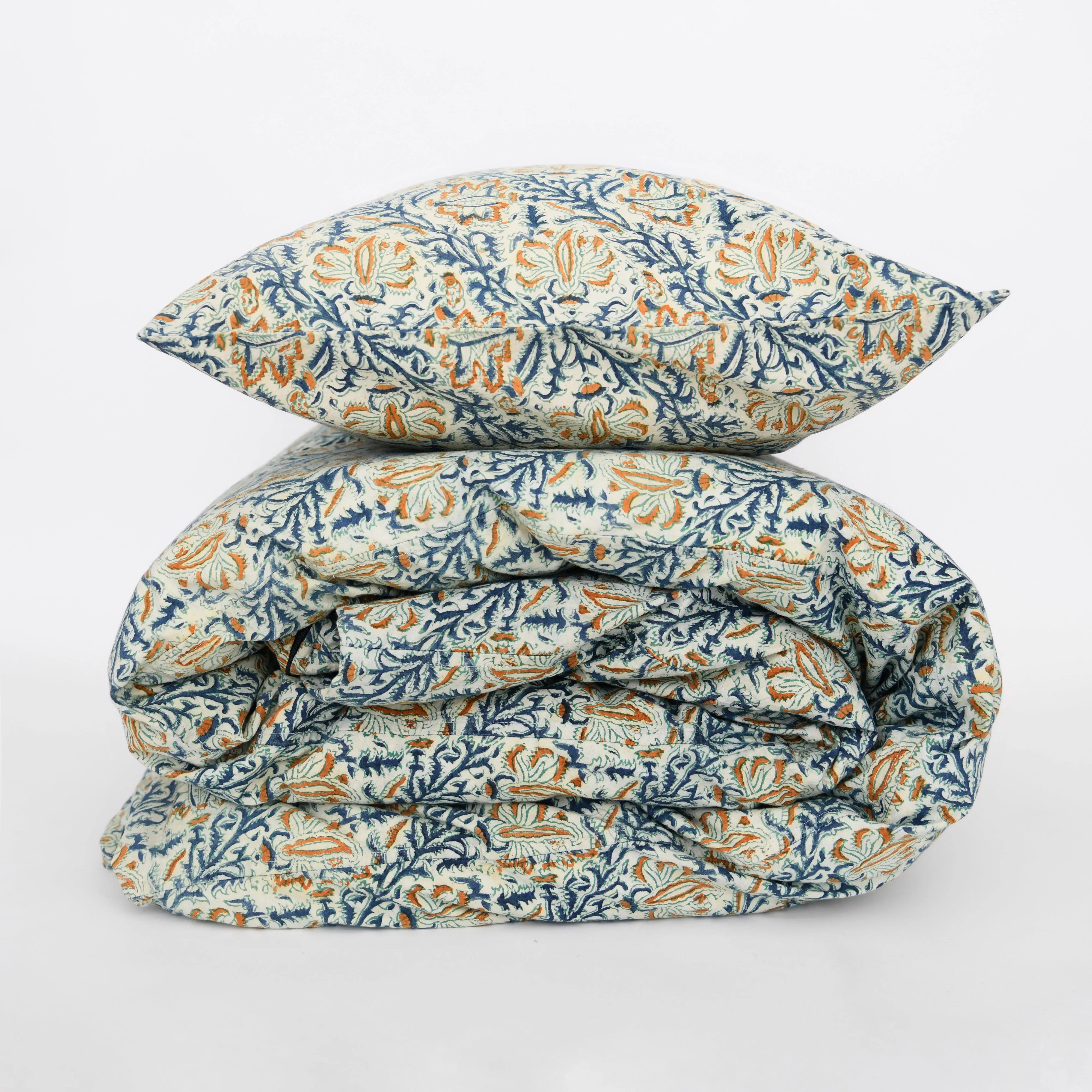 Indigo Dyed Kalamkari  Duvet Cover - Paisley