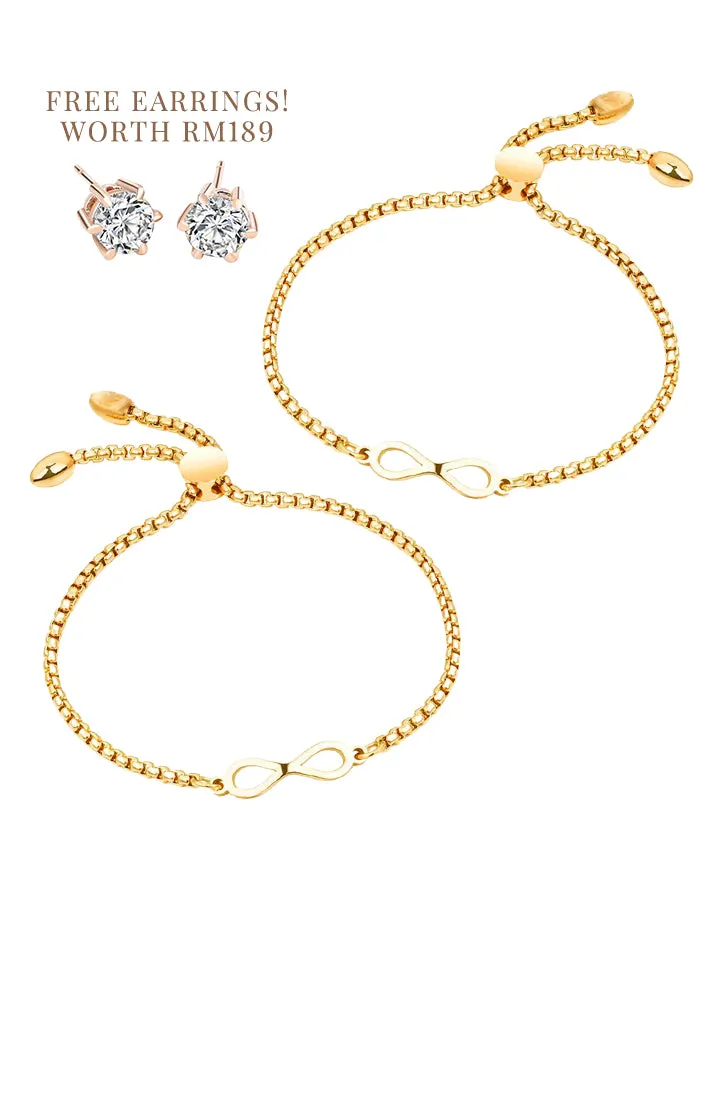 Infinity Adjustable Chain Bracelet Bundle Set (Free Elsie Earrings!)