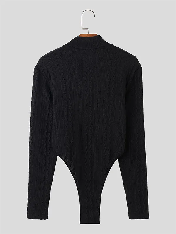 Mens Cable Knit Solid Long Sleeve Bodysuit SKUK42221