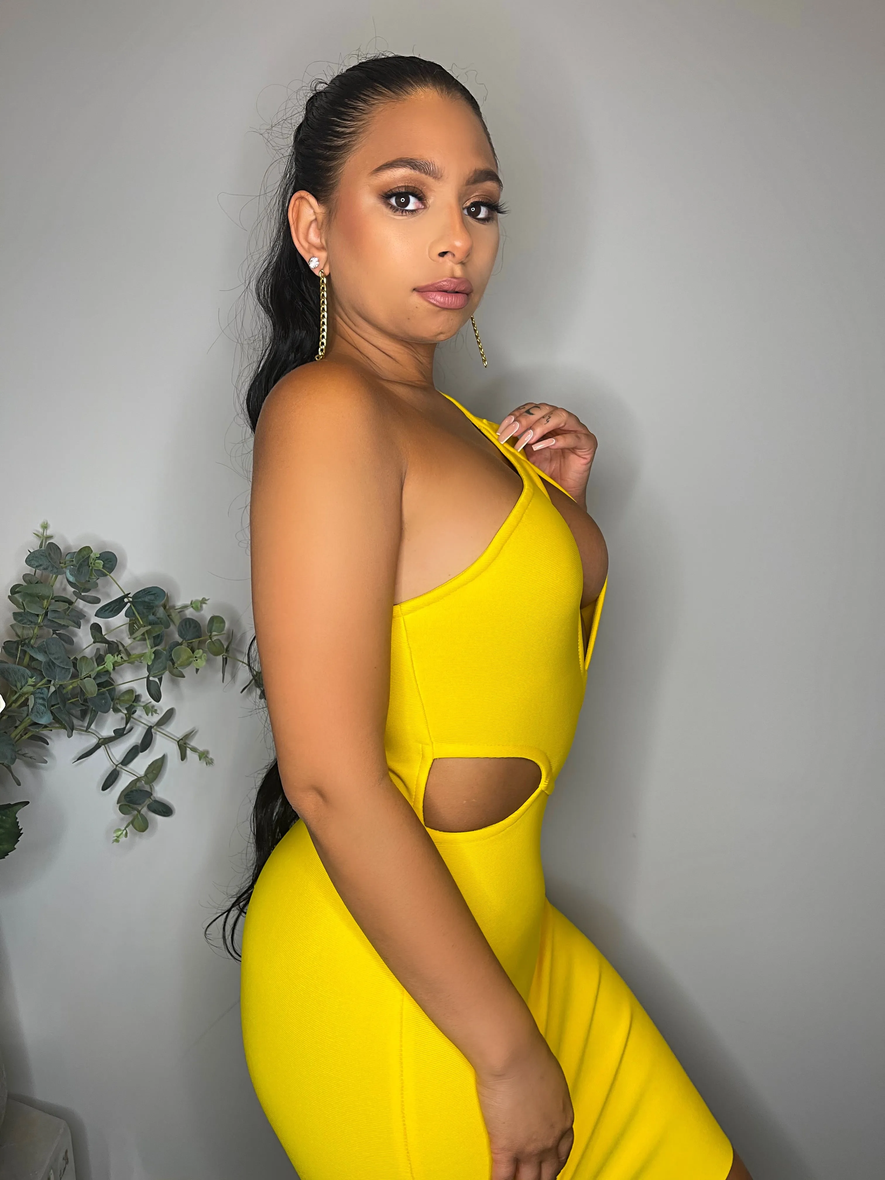 Mirabella Yellow Cutout Bandage Dress