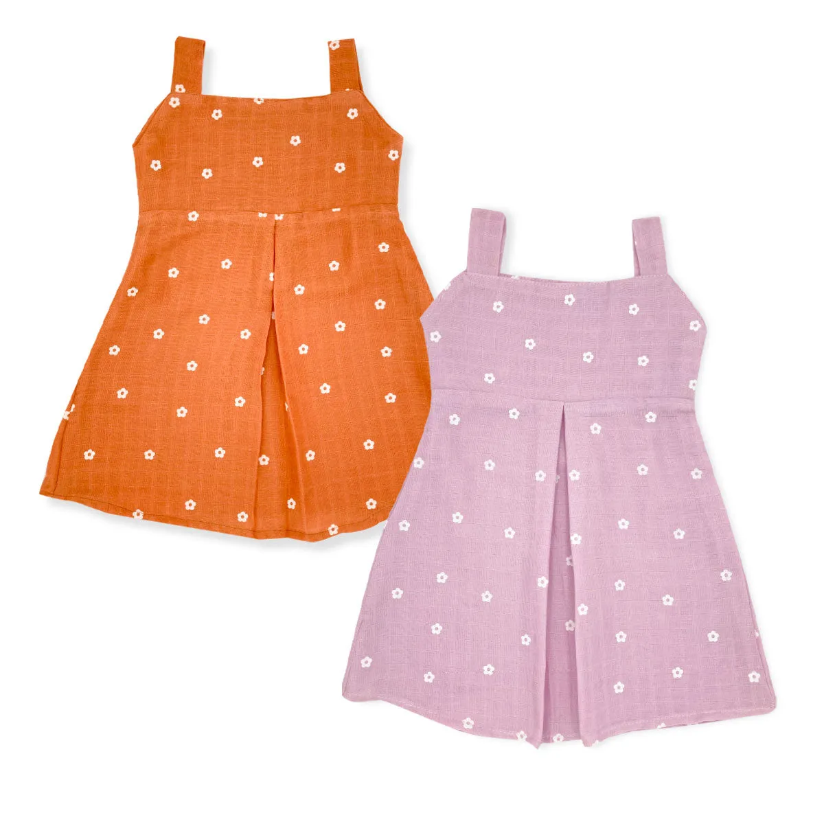 Muslin Frock for Baby Girl -Sleeveless Casual Dress Organic Cotton (Pack of 2)