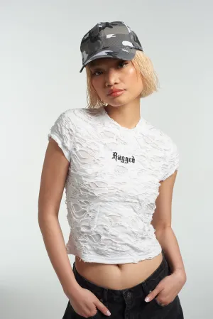 Ragged White Shredded Baby Tee