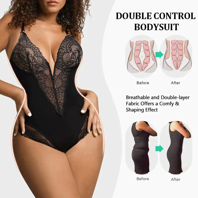 Shecurve® Sexy Lace Deep-V Neck Bodysuits