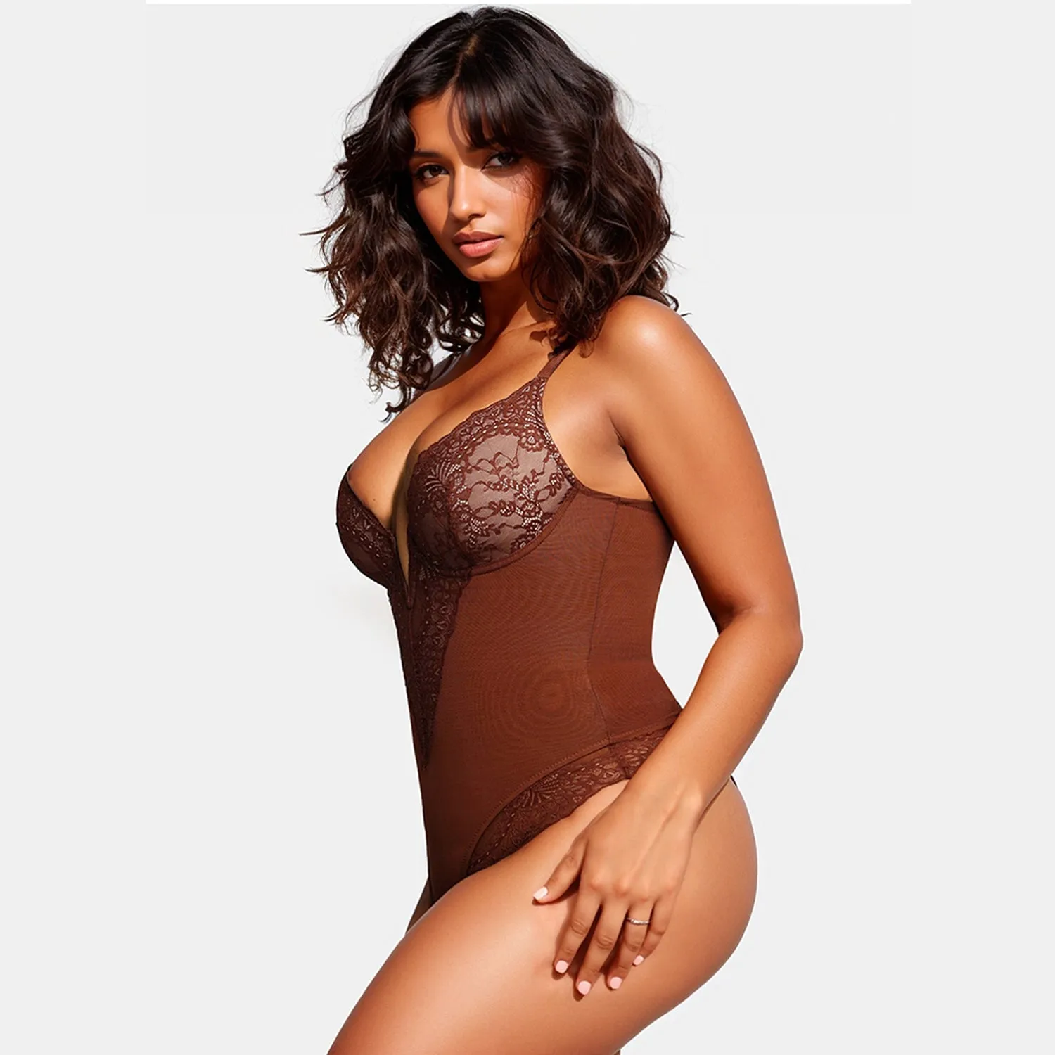 Shecurve® Sexy Lace Deep-V Neck Bodysuits