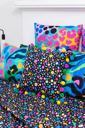 Sleep Bright Black Pebble Pom Pom Filled Cushion by Kasey Rainbow