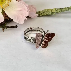 Sterling silver and copper Butterfly ring- UK size O