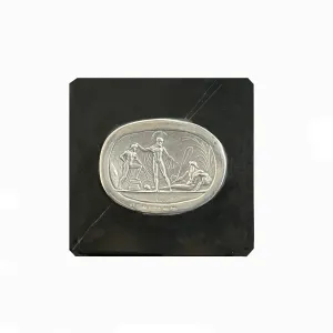 Sterling silver plaque-paperweight depicting Achilles, Lycaon and the river god Scamander ( from Iliad )